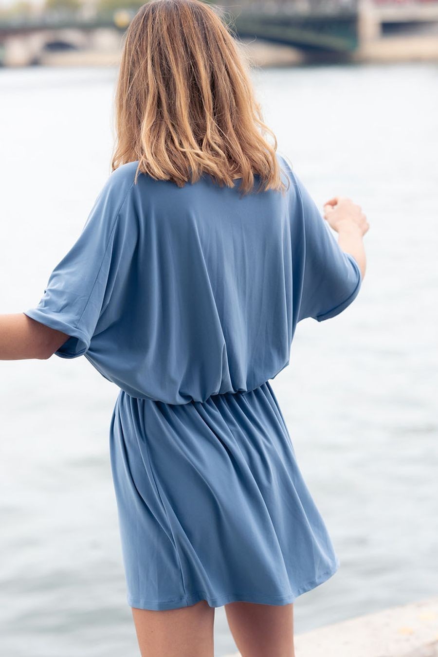 Canobio - Robe courte Chauve-Souris Elisa Bleu Ciel