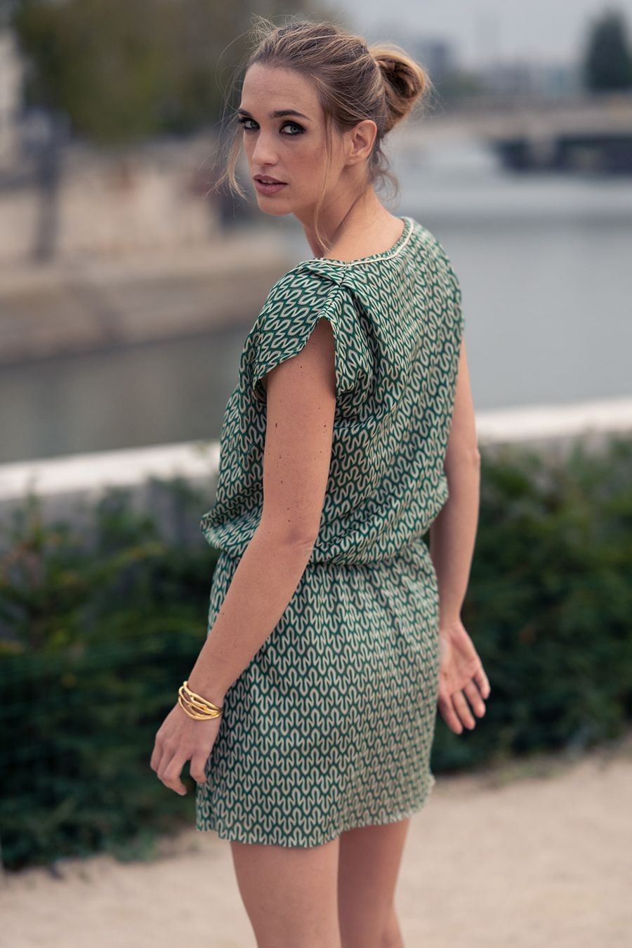 Canobio - Robe longue Flora Dentelle Verte