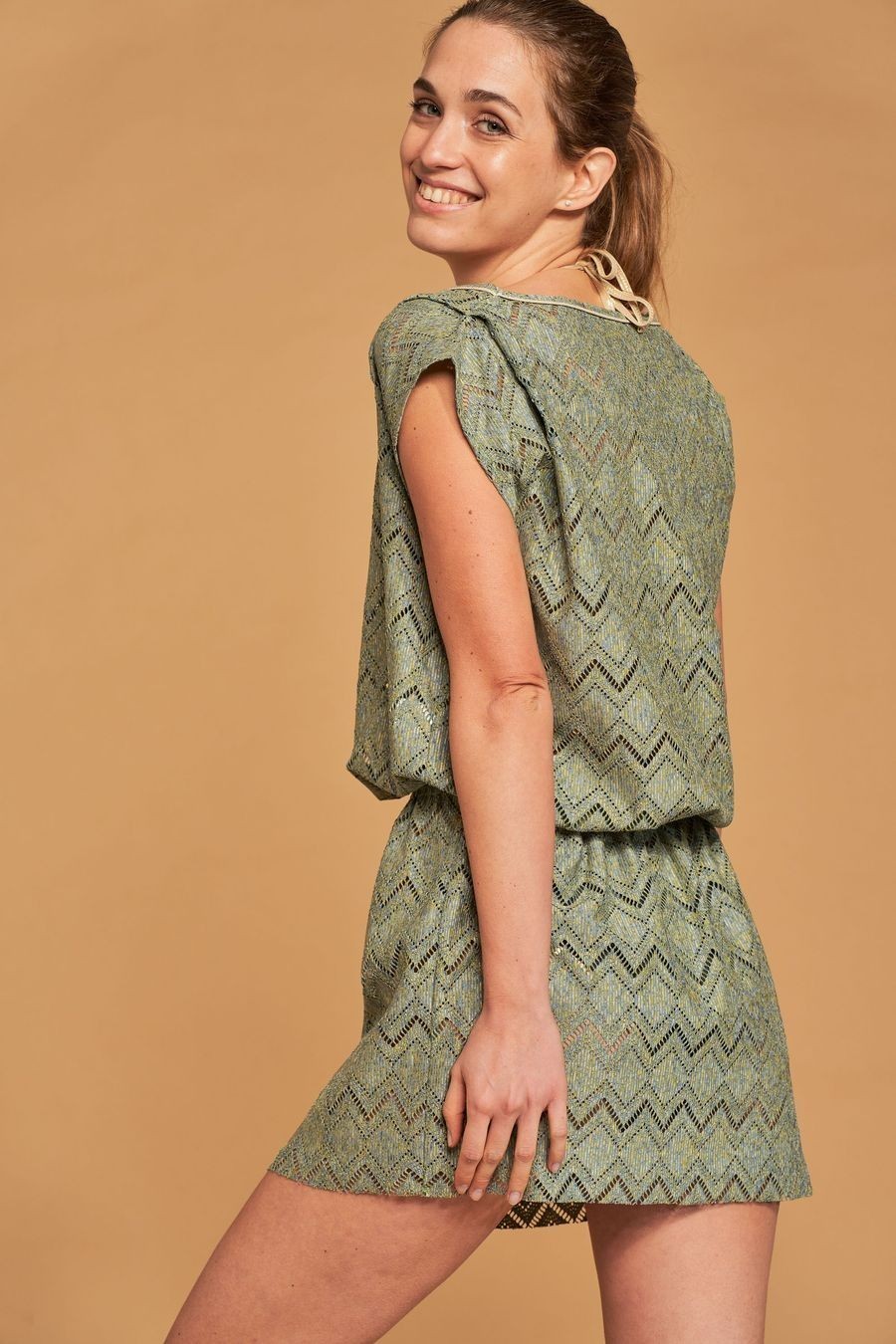 Canobio - Robe courte Flora  Vert ajouré
